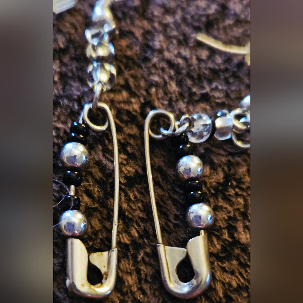 Handcrafted Silver and Black Beaded Earrings - Picture 2 of 4